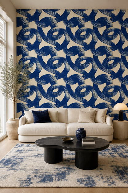 Bold Brushstrokes Wallpaper Gestural Loops Modern Minimalist Removable Wall Decor