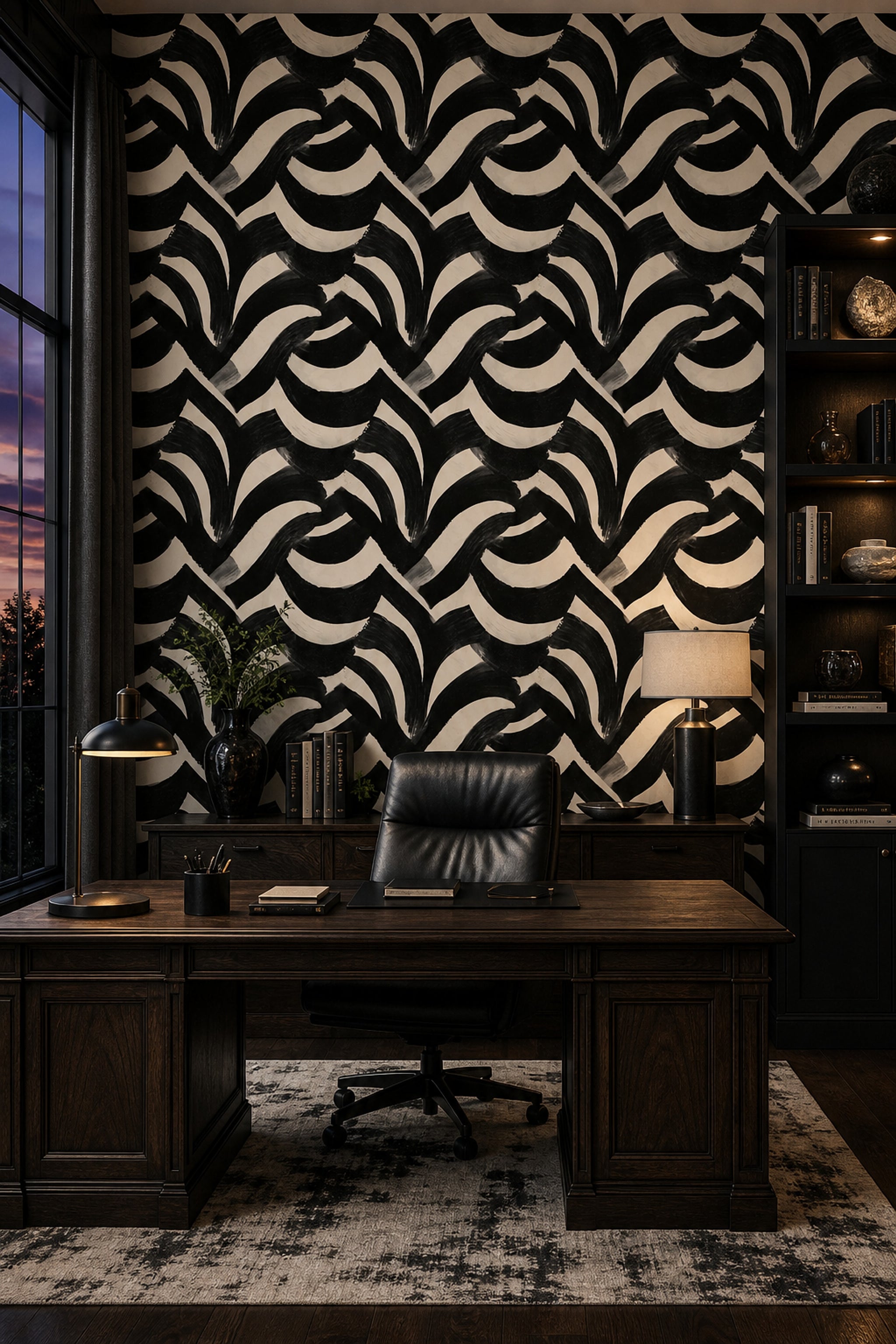 Black And Cream Wallpaper Bold Brushstrokes Graphic Modern Decorative Mural
