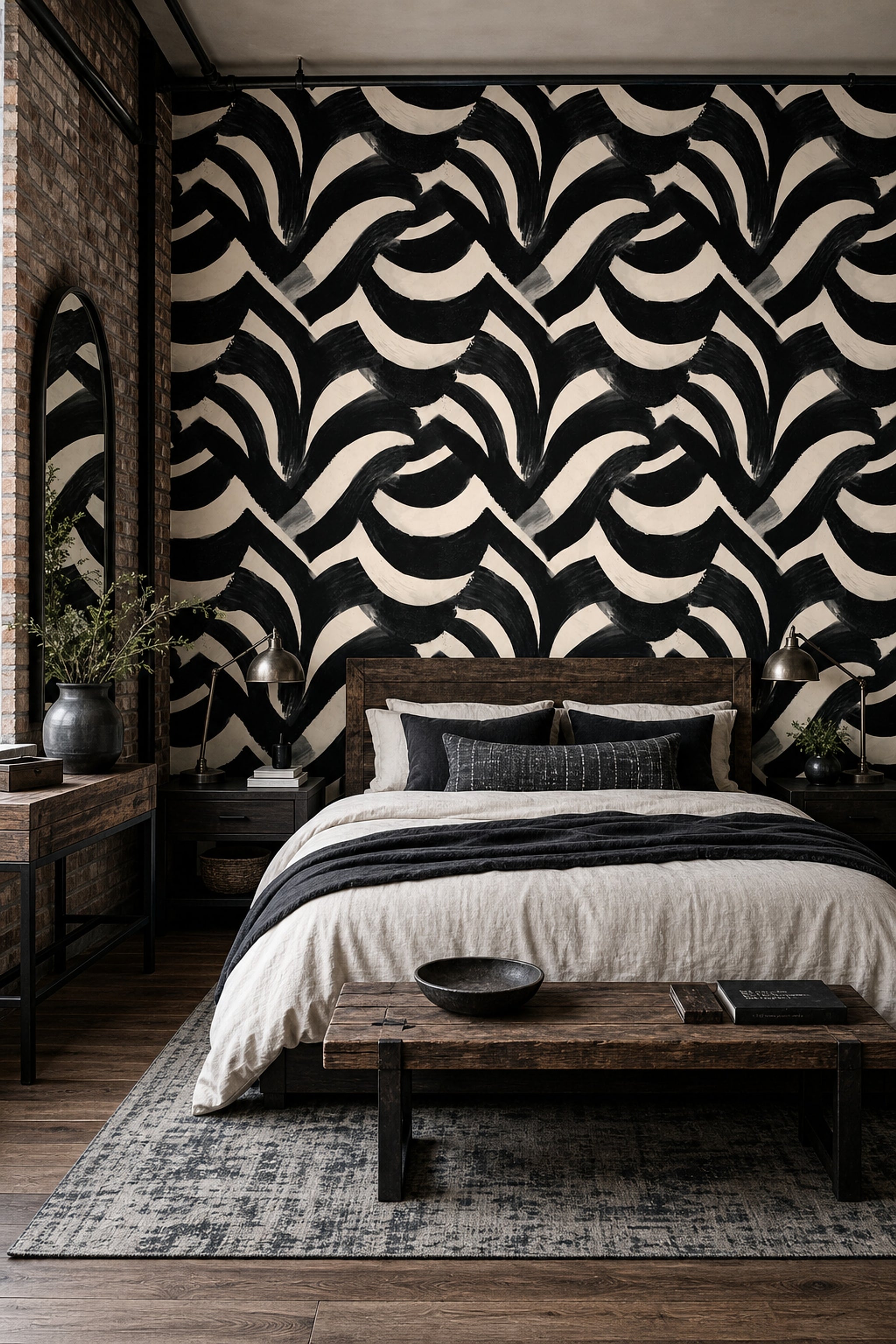 Black And Cream Wallpaper Bold Brushstrokes Graphic Modern Decorative Mural