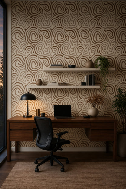 Abstract Wallpaper Organic Lines Modern Boho Decorative Mural