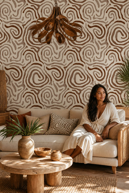 Abstract Wallpaper Organic Lines Modern Boho Decorative Mural