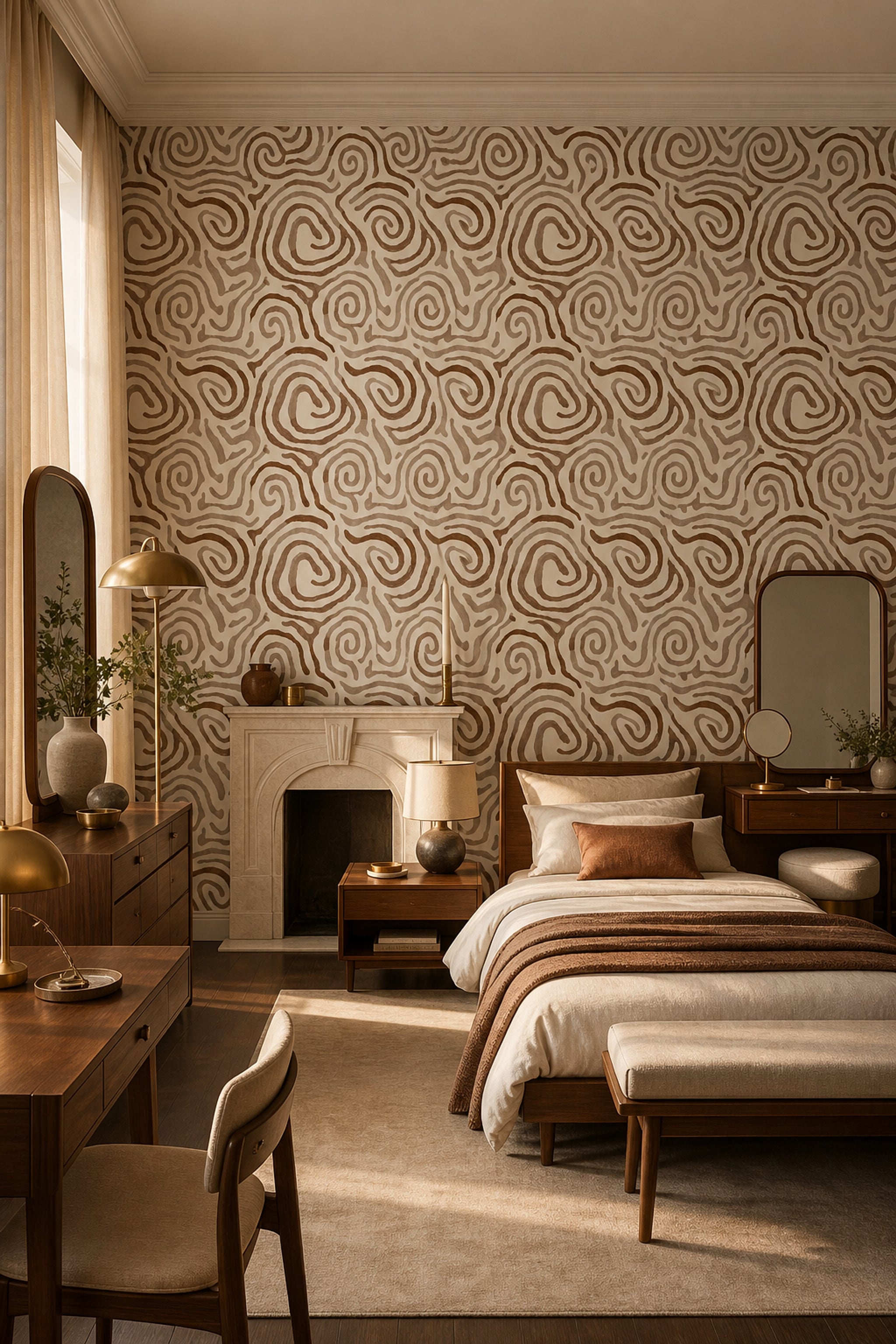 Abstract Wallpaper Organic Lines Modern Boho Decorative Mural