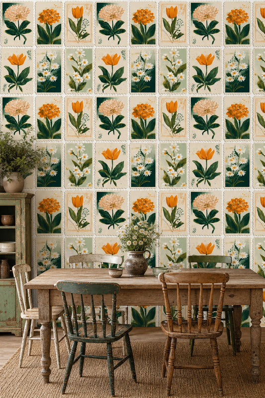 Paper Texture Wallpaper Botanical Collage Vintage Floral Removable Wall Decor