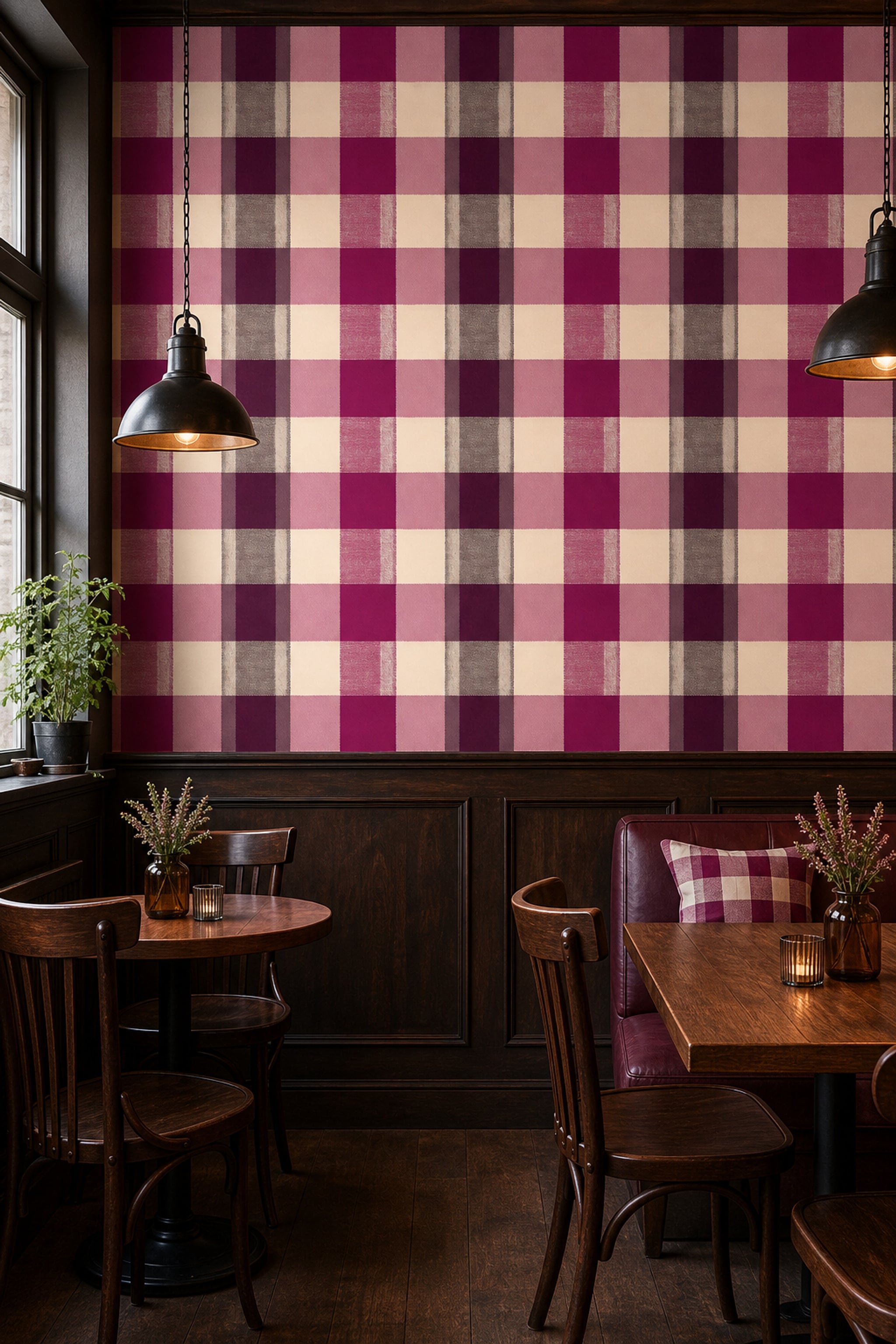 Plaid Wallpaper Checkered Burgundy Decorative Mural