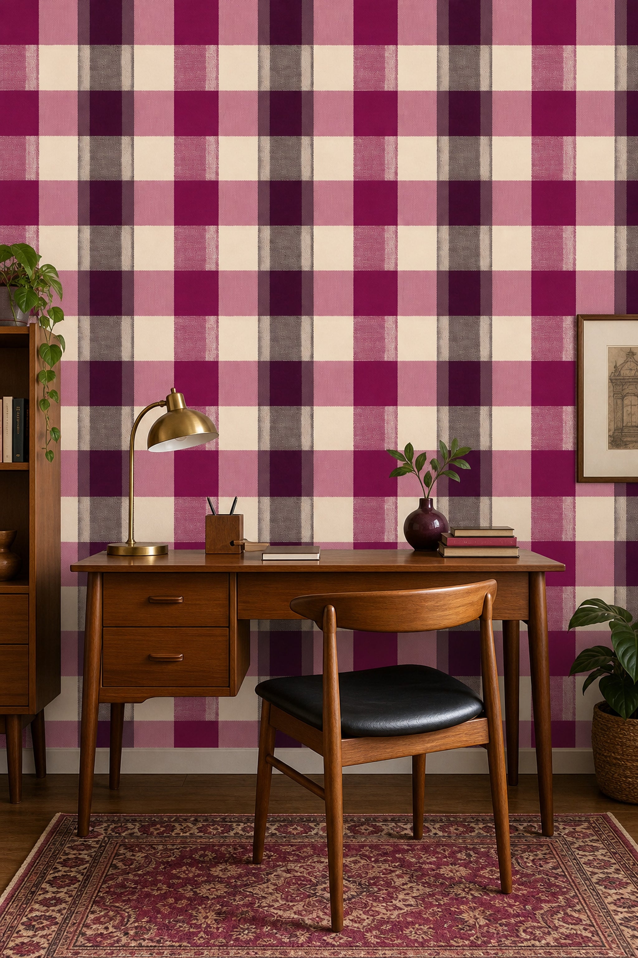 Plaid Wallpaper Checkered Burgundy Decorative Mural