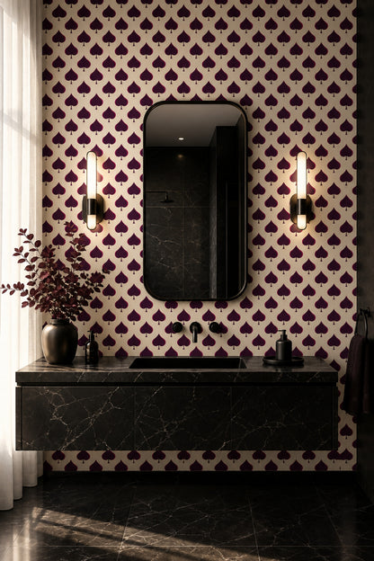 Spade Motif Wallpaper Playing Card Suit Removable Geometric Repeat Wall Double Roll