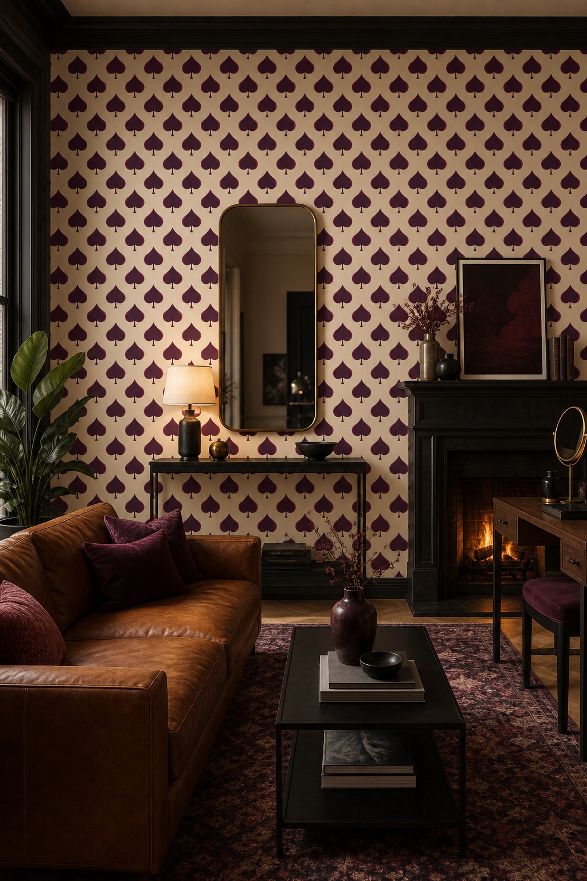 Spade Motif Wallpaper Playing Card Suit Removable Geometric Repeat Wall Double Roll