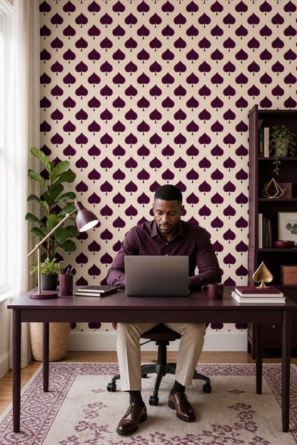 Spade Motif Wallpaper Playing Card Suit Removable Geometric Repeat Wall Double Roll