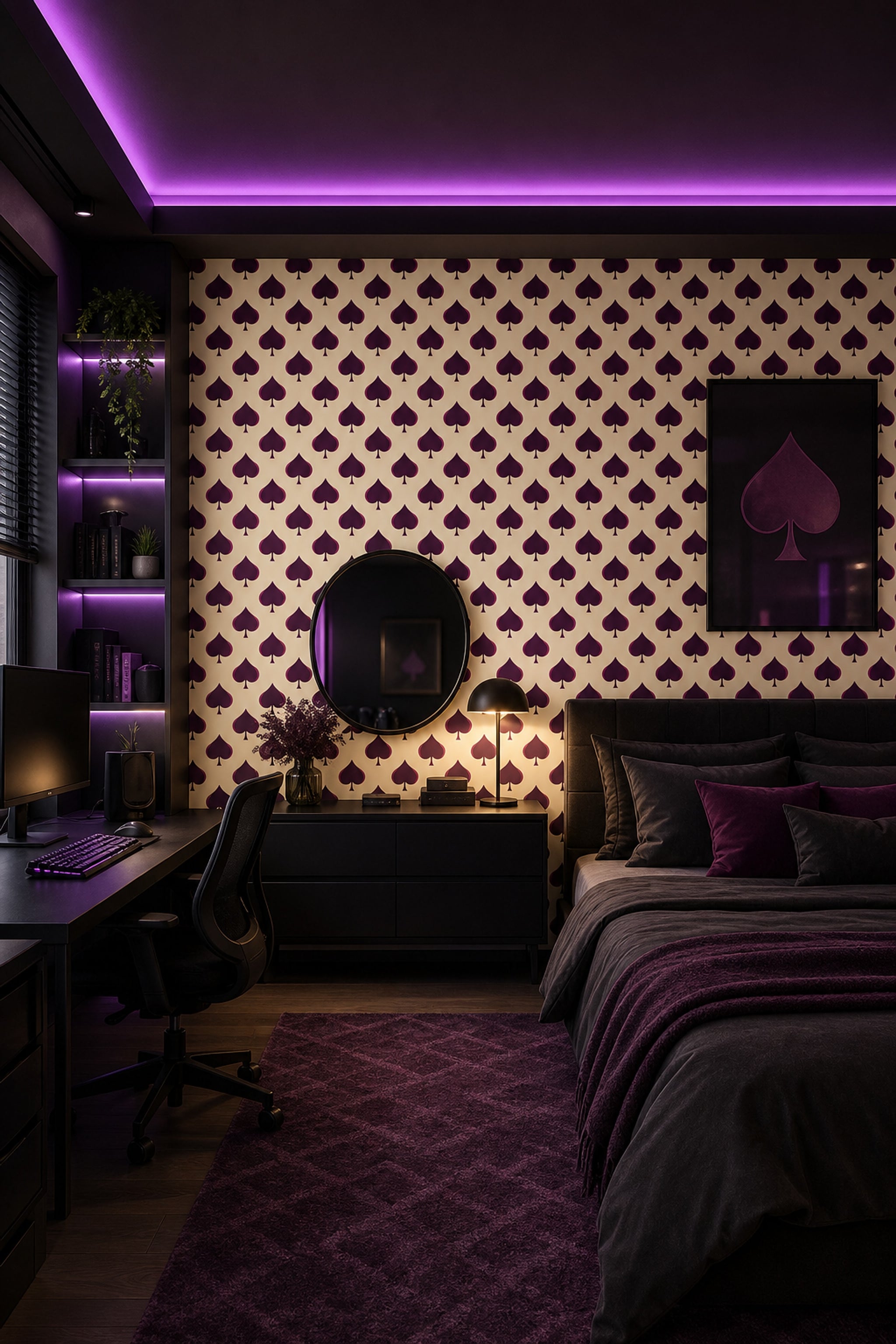 Spade Motif Wallpaper Playing Card Suit Removable Geometric Repeat Wall Double Roll