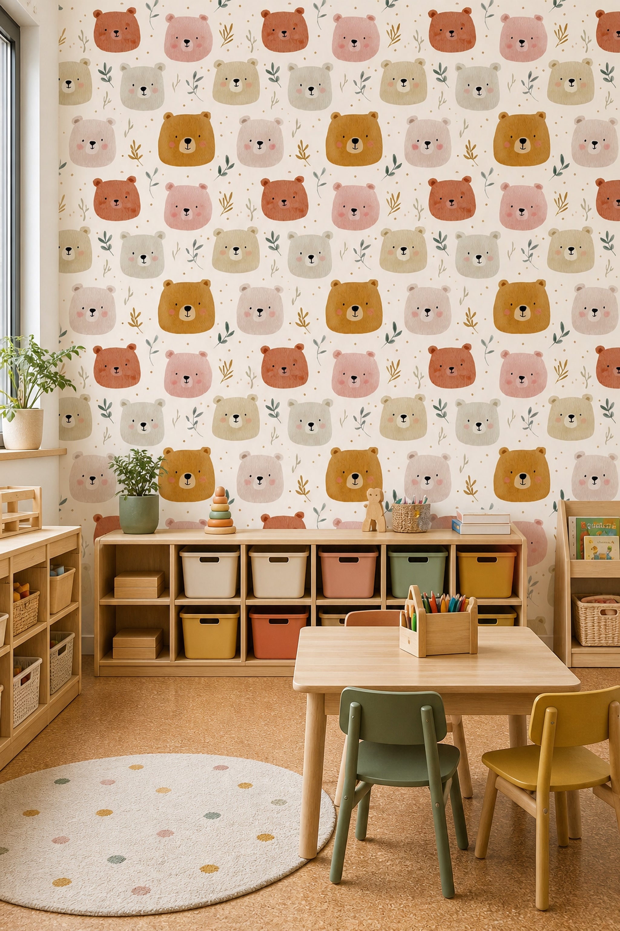 Watercolor Bears Wallpaper Nursery Wallpaper Cute Animal Faces Decorative Mural