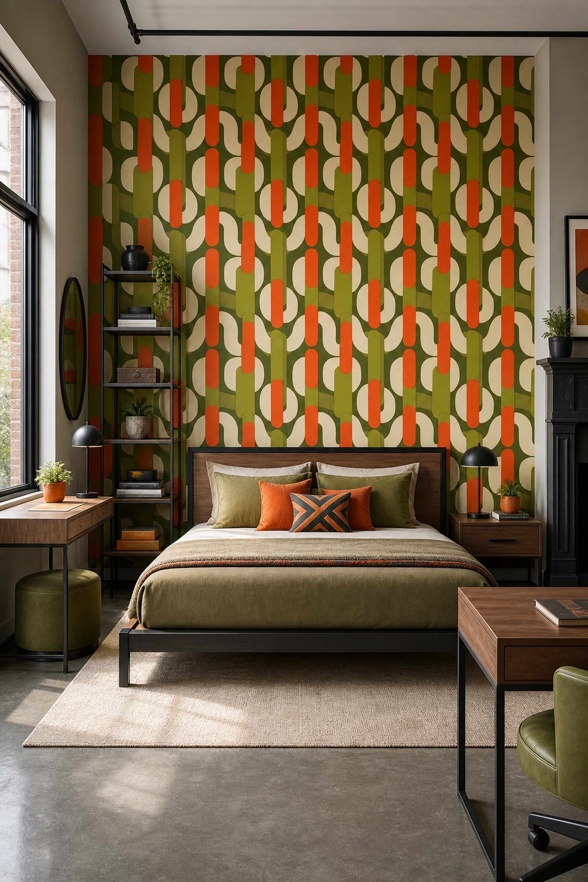 Mid Century Modern Wallpaper Retro Modern Removable Abstract Geometric Wall Double Roll
