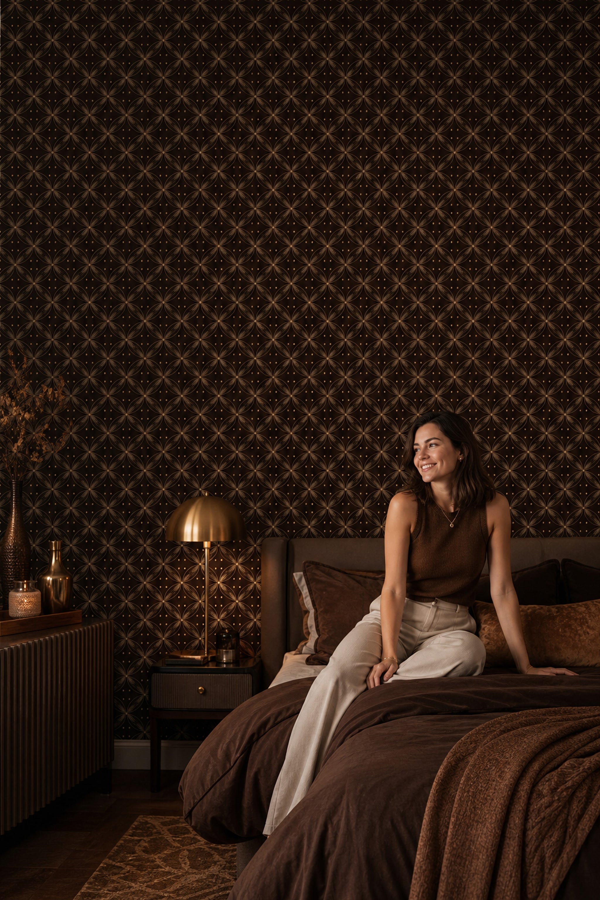 Geometric Lattice Wallpaper Trellis Circles Art Deco Removable Wall Decor