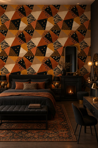 Abstract Geometric Collage Wallpaper Animal Print Mix Polka Dots Decorative Mural