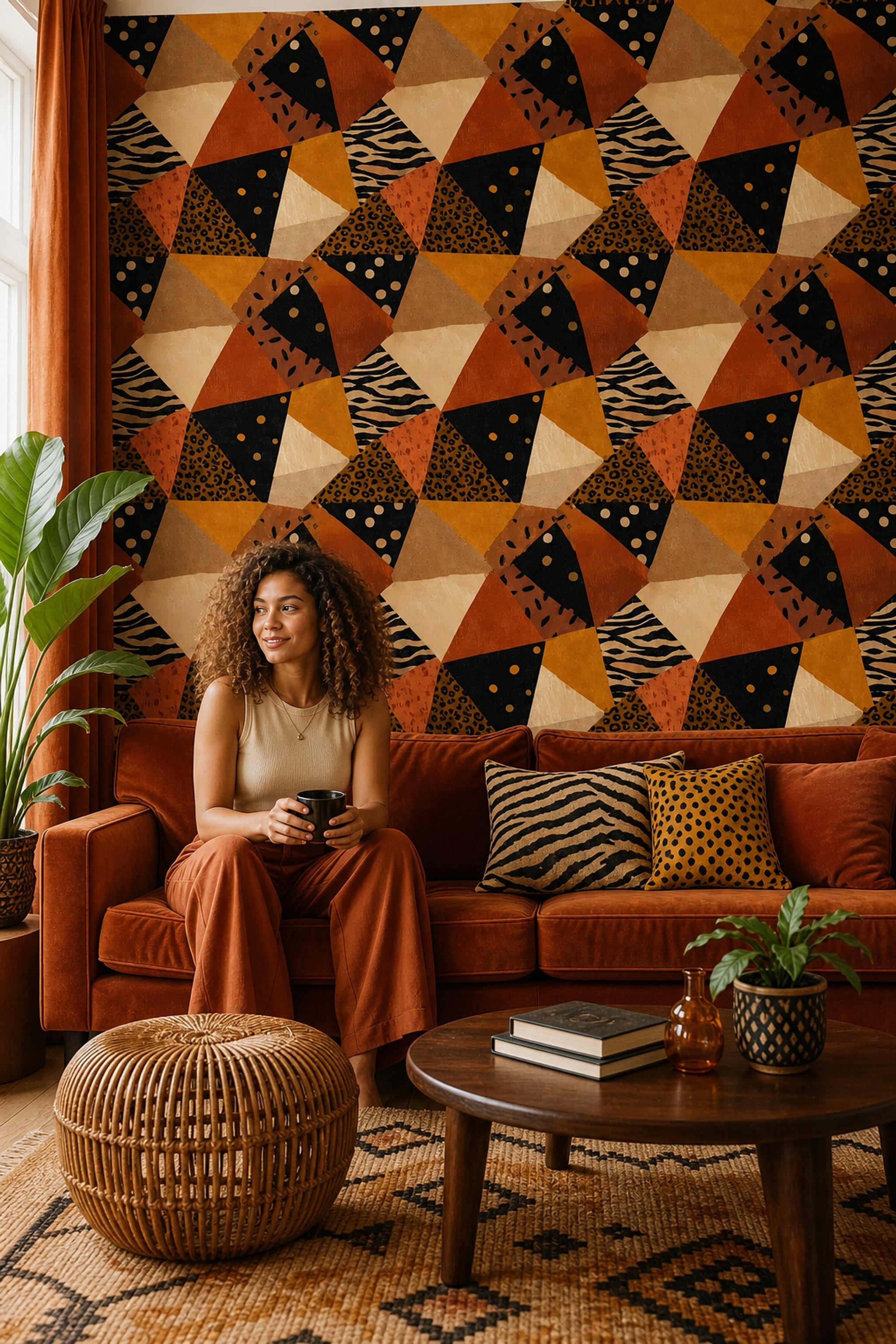 Abstract Geometric Collage Wallpaper Animal Print Mix Polka Dots Decorative Mural