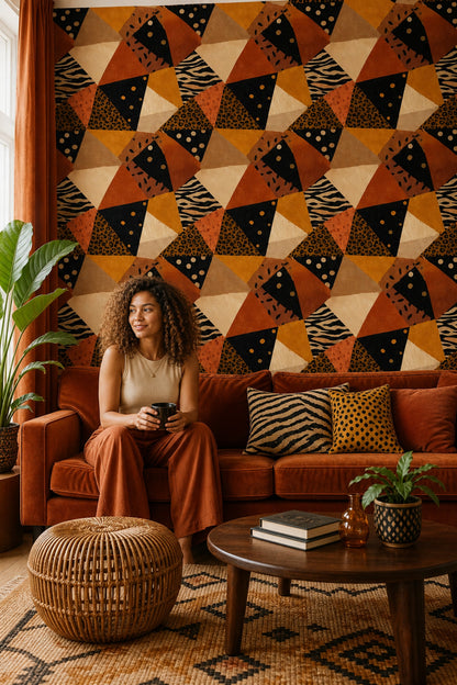 Abstract Geometric Collage Wallpaper Animal Print Mix Polka Dots Decorative Mural