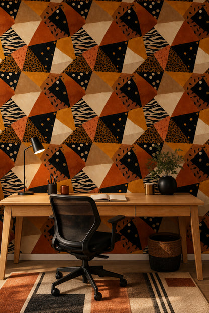 Abstract Geometric Collage Wallpaper Animal Print Mix Polka Dots Decorative Mural