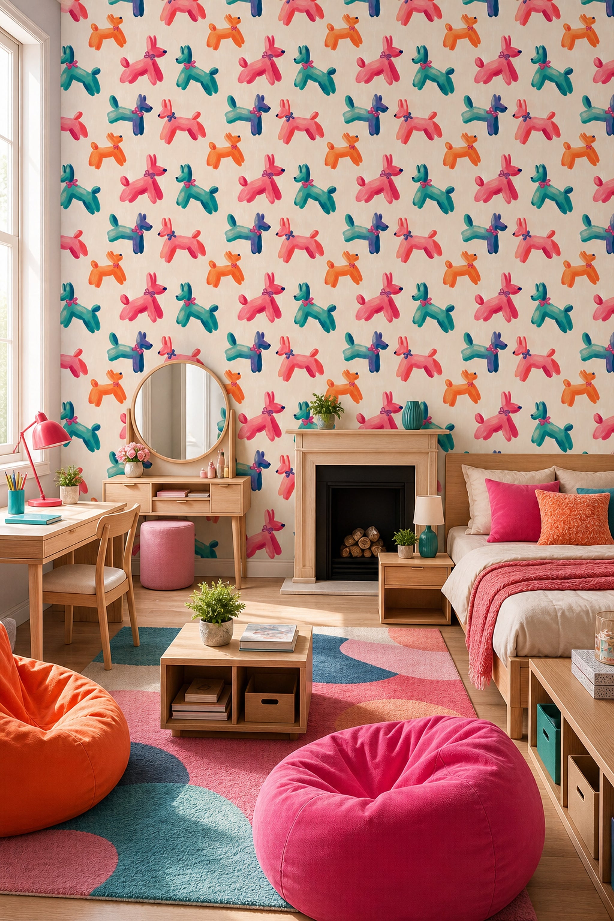 Abstract Dog Pattern Wallpaper Playful Animals Painterly Brushstrokes Removable Wall Decor