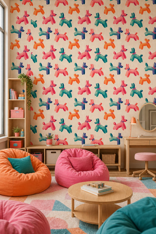 Abstract Dog Pattern Wallpaper Playful Animals Painterly Brushstrokes Removable Wall Decor