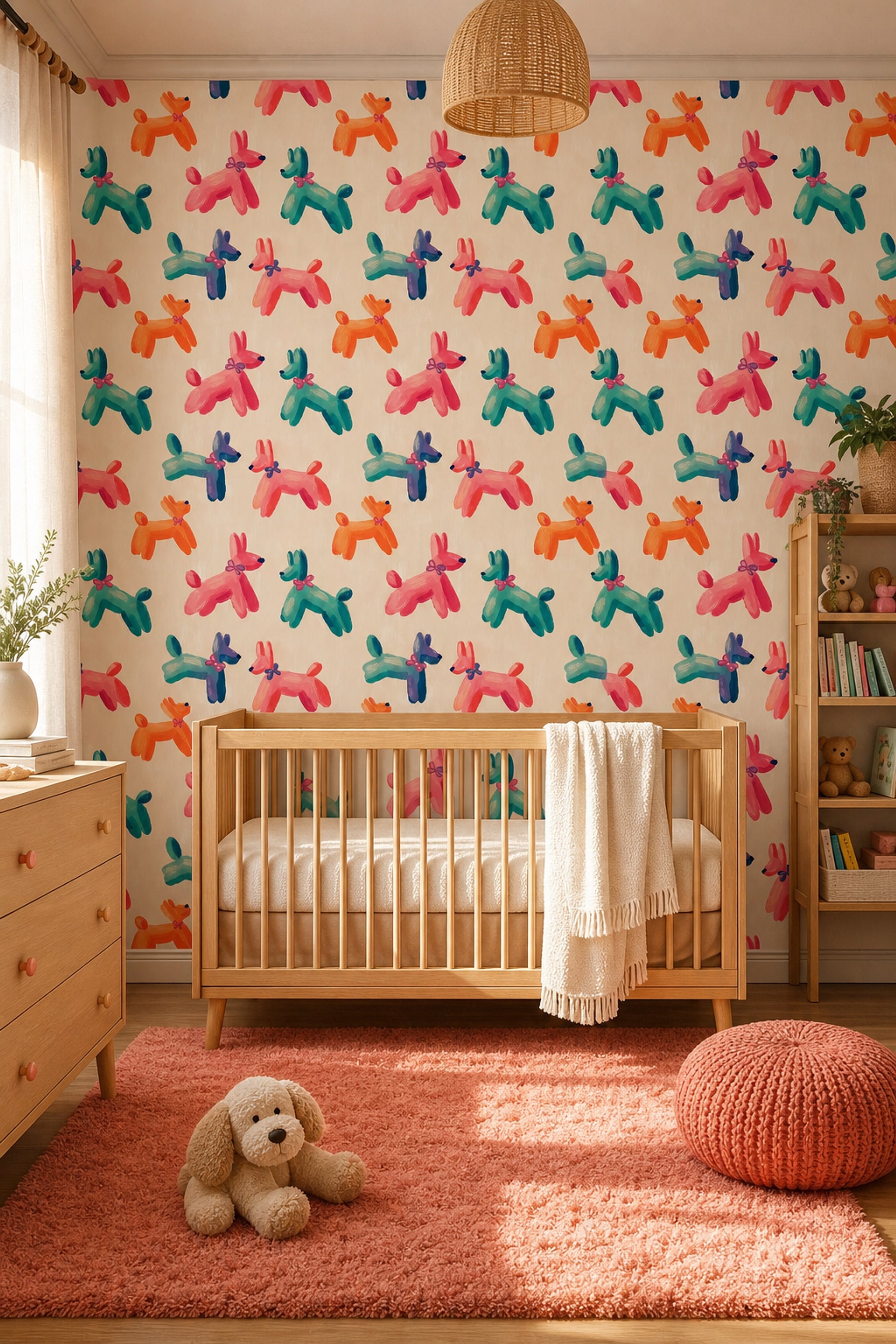 Abstract Dog Pattern Wallpaper Playful Animals Painterly Brushstrokes Removable Wall Decor