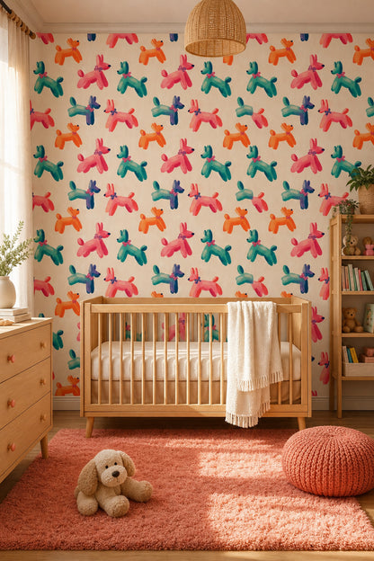 Abstract Dog Pattern Wallpaper Playful Animals Painterly Brushstrokes Removable Wall Decor