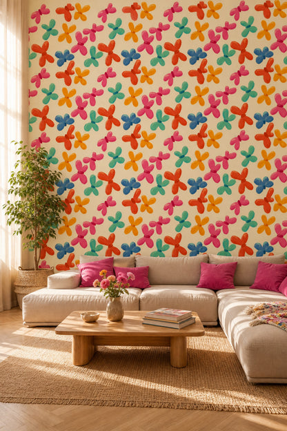 Abstract Floral Wallpaper Hand Painted Modern Boho Decorative Mural