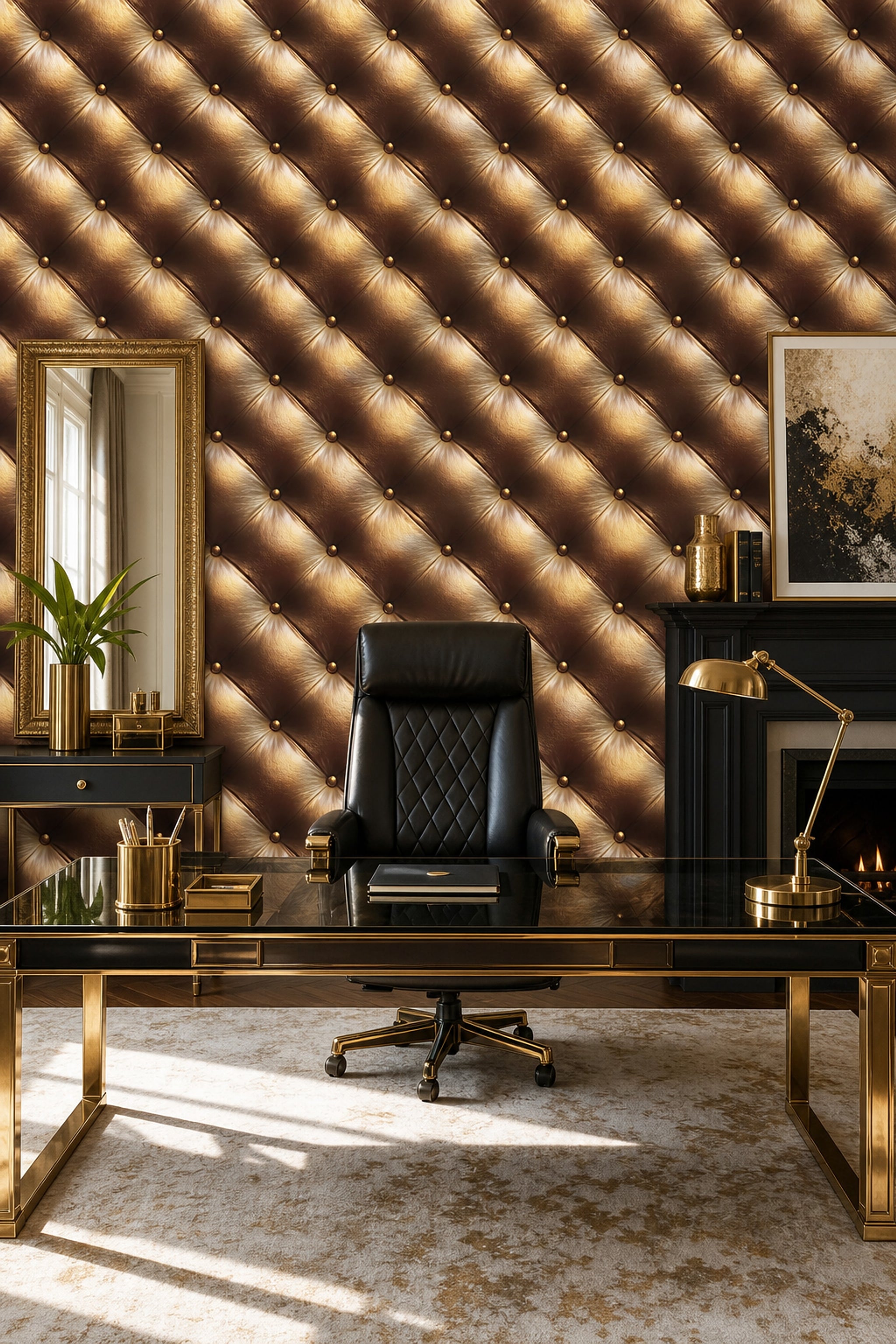 Gold Tufted Leather Wallpaper Diamond Quilted Removable Upholstery Texture Wall Double Roll