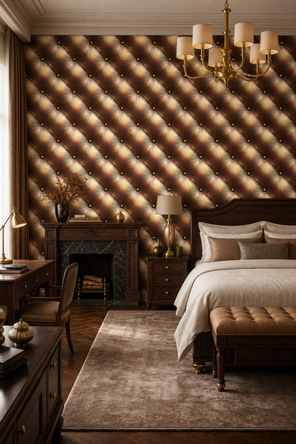 Gold Tufted Leather Wallpaper Diamond Quilted Removable Upholstery Texture Wall Double Roll