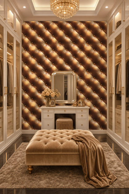 Gold Tufted Leather Wallpaper Diamond Quilted Removable Upholstery Texture Wall Double Roll