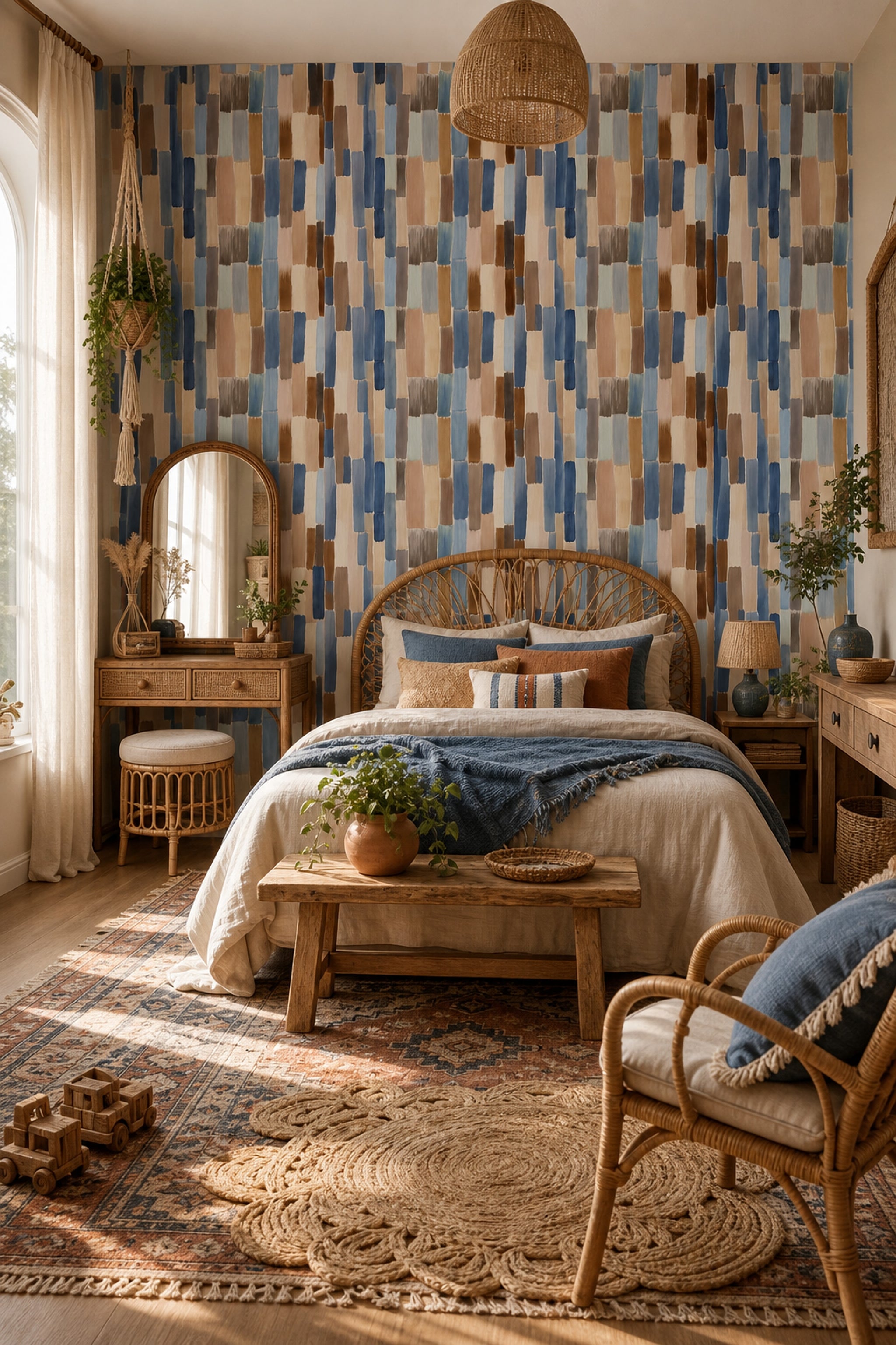 Abstract Watercolor Wallpaper Vertical Brushstrokes Blue And Neutral Palette Decorative Mural