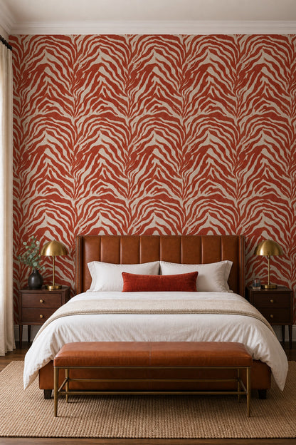 Red Zebra Stripes Wallpaper Animal Print Abstract Brushstroke Removable Wall Decor