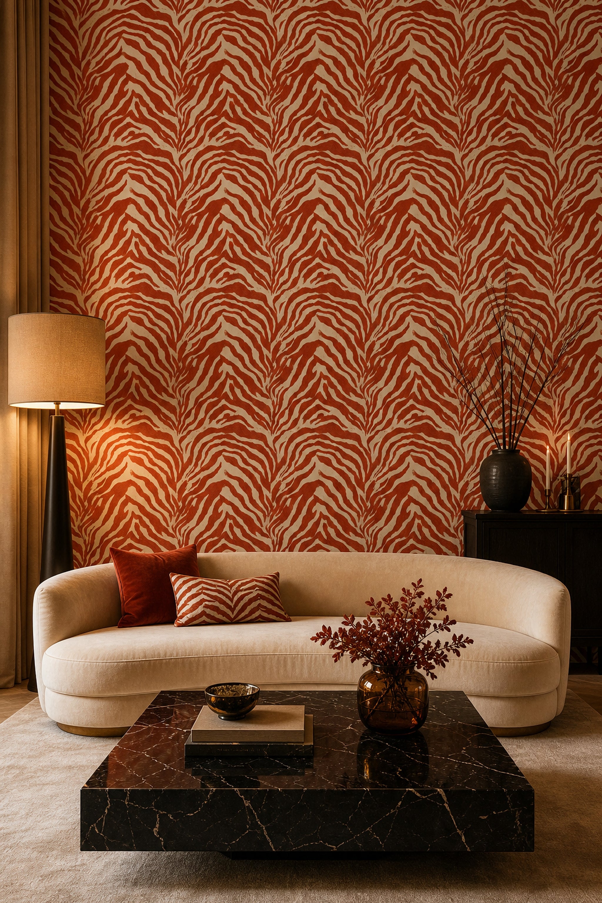 Red Zebra Stripes Wallpaper Animal Print Abstract Brushstroke Removable Wall Decor
