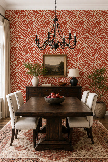 Red Zebra Stripes Wallpaper Animal Print Abstract Brushstroke Removable Wall Decor