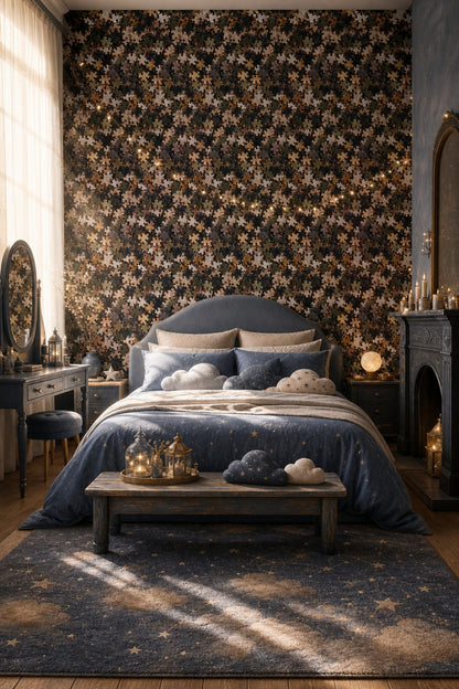Jigsaw Puzzle Wallpaper Dark Geometric Decorative Mural