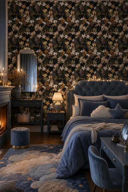 Jigsaw Puzzle Wallpaper Dark Geometric Decorative Mural