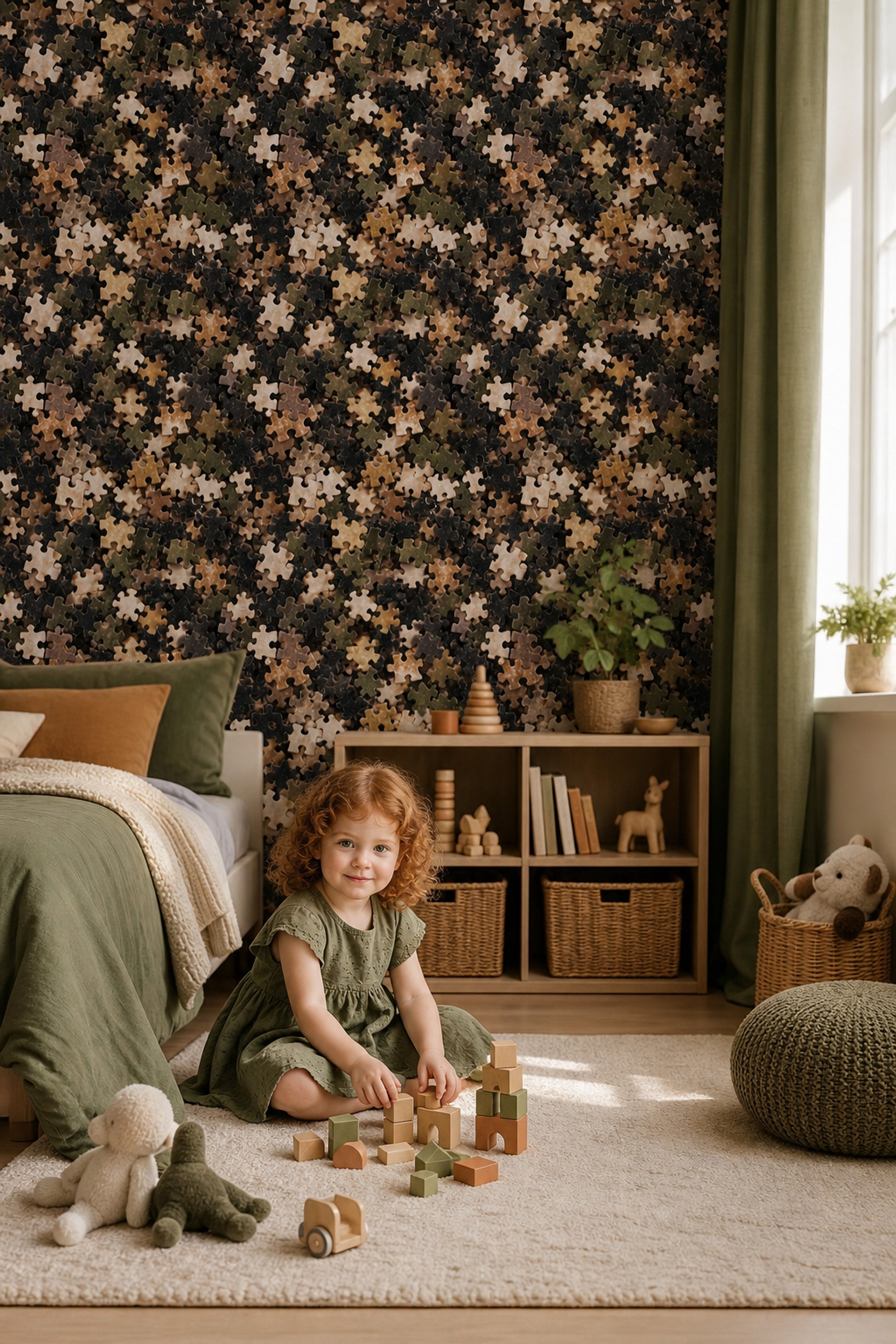 Jigsaw Puzzle Wallpaper Dark Geometric Decorative Mural