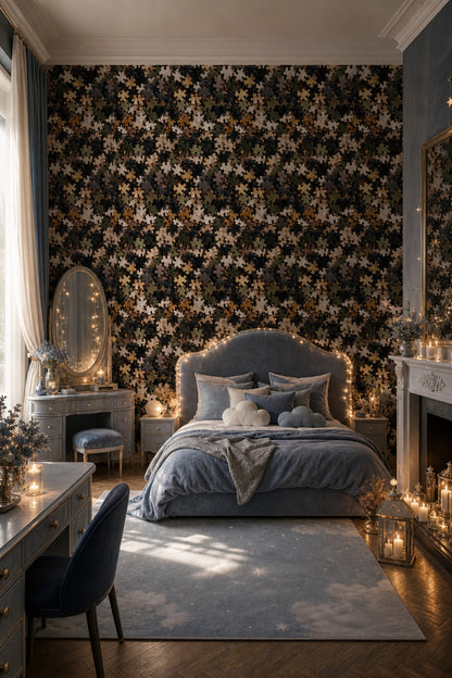 Jigsaw Puzzle Wallpaper Dark Geometric Decorative Mural