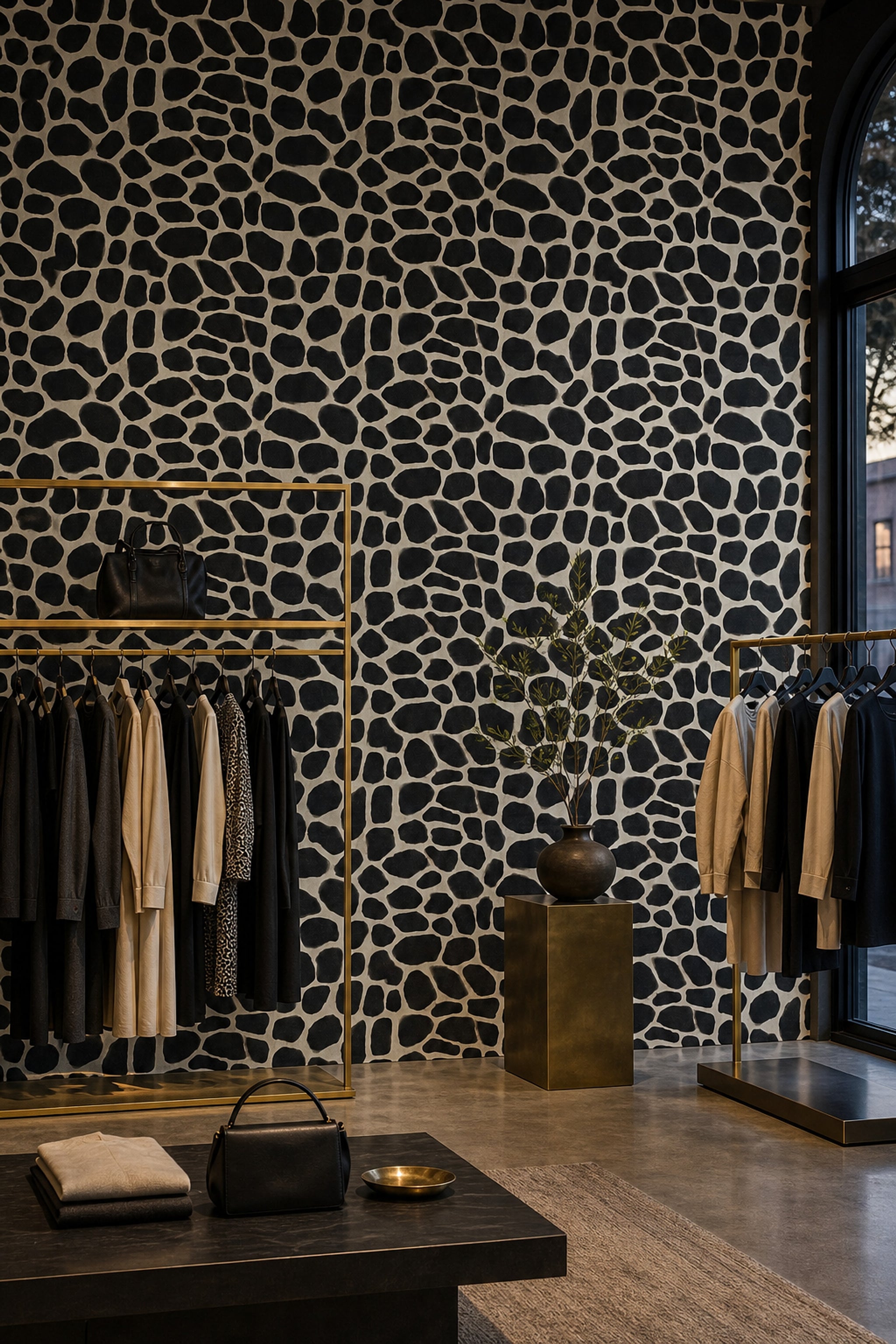 Dark Animal Print Wallpaper Giraffe Spots Black And Cream Removable Wall Decor