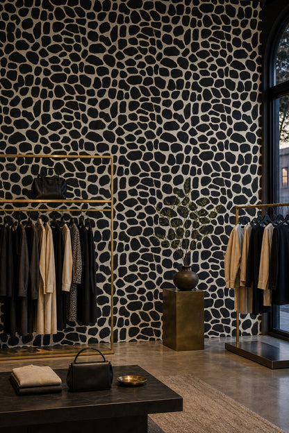 Dark Animal Print Wallpaper Giraffe Spots Black And Cream Removable Wall Decor