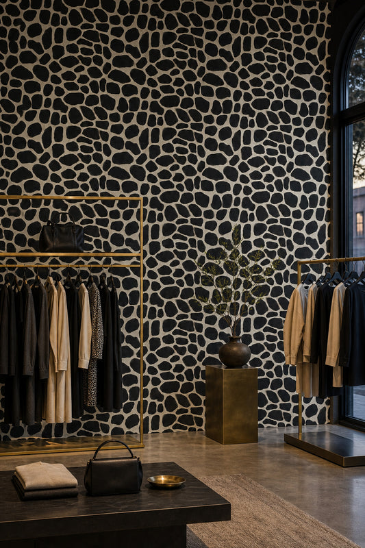 Dark Animal Print Wallpaper Giraffe Spots Black And Cream Removable Wall Decor