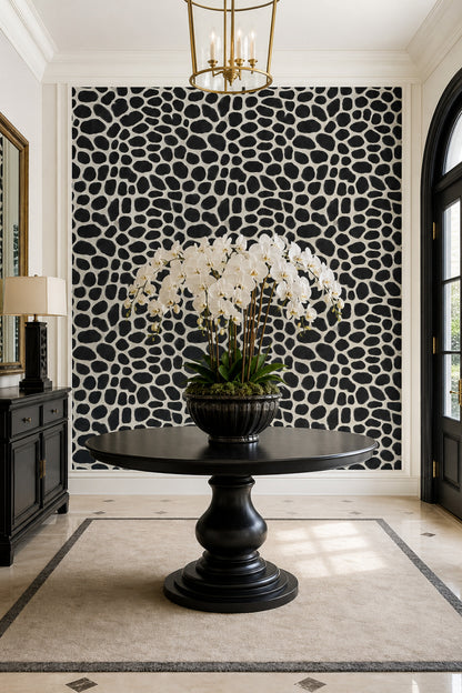 Dark Animal Print Wallpaper Giraffe Spots Black And Cream Removable Wall Decor