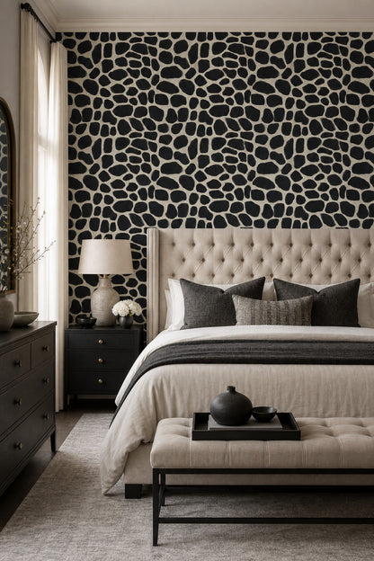 Dark Animal Print Wallpaper Giraffe Spots Black And Cream Removable Wall Decor