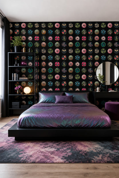 CD Discs Wallpaper Floral Collage Iridescent Holographic Decorative Mural