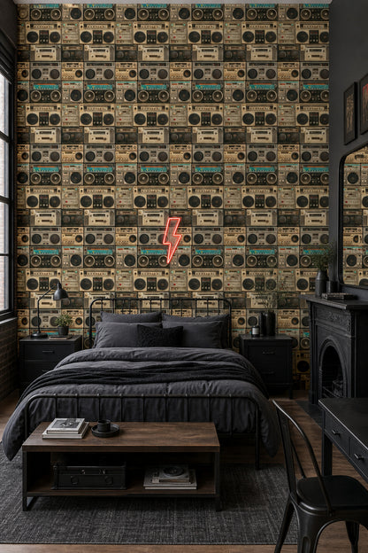 Vintage Boombox Wallpaper Retro Stereo Wall Removable Speakers Wall Double Roll