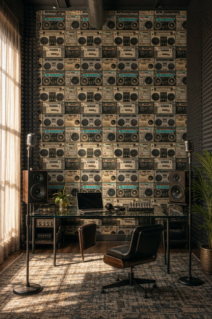 Vintage Boombox Wallpaper Retro Stereo Wall Removable Speakers Wall Double Roll