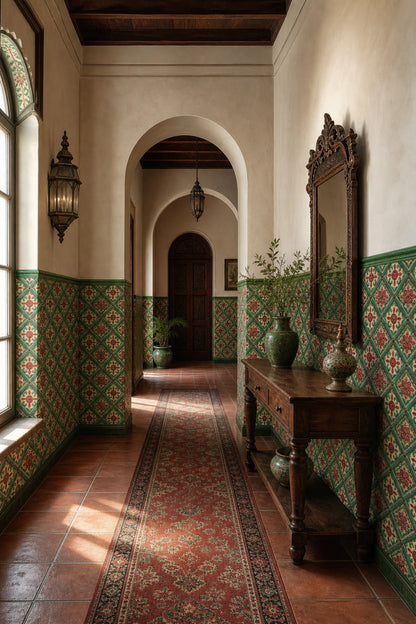 Ornamental Tile Wallpaper Raised Relief Green Lattice Removable Wall Decor