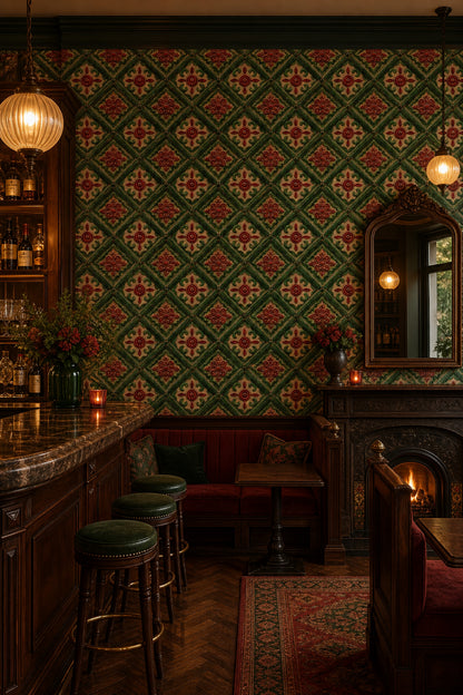 Ornamental Tile Wallpaper Raised Relief Green Lattice Removable Wall Decor