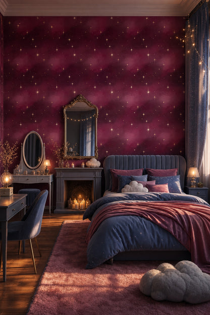 Dark Celestial Wallpaper Night Sky Removable Gold Starburst Wall Double Roll