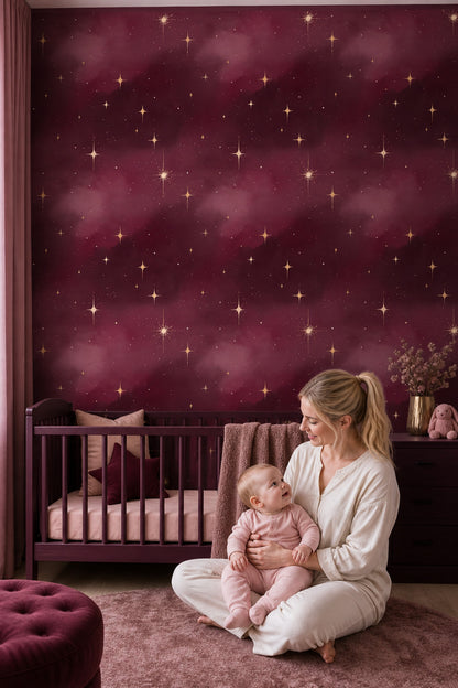 Dark Celestial Wallpaper Night Sky Removable Gold Starburst Wall Double Roll
