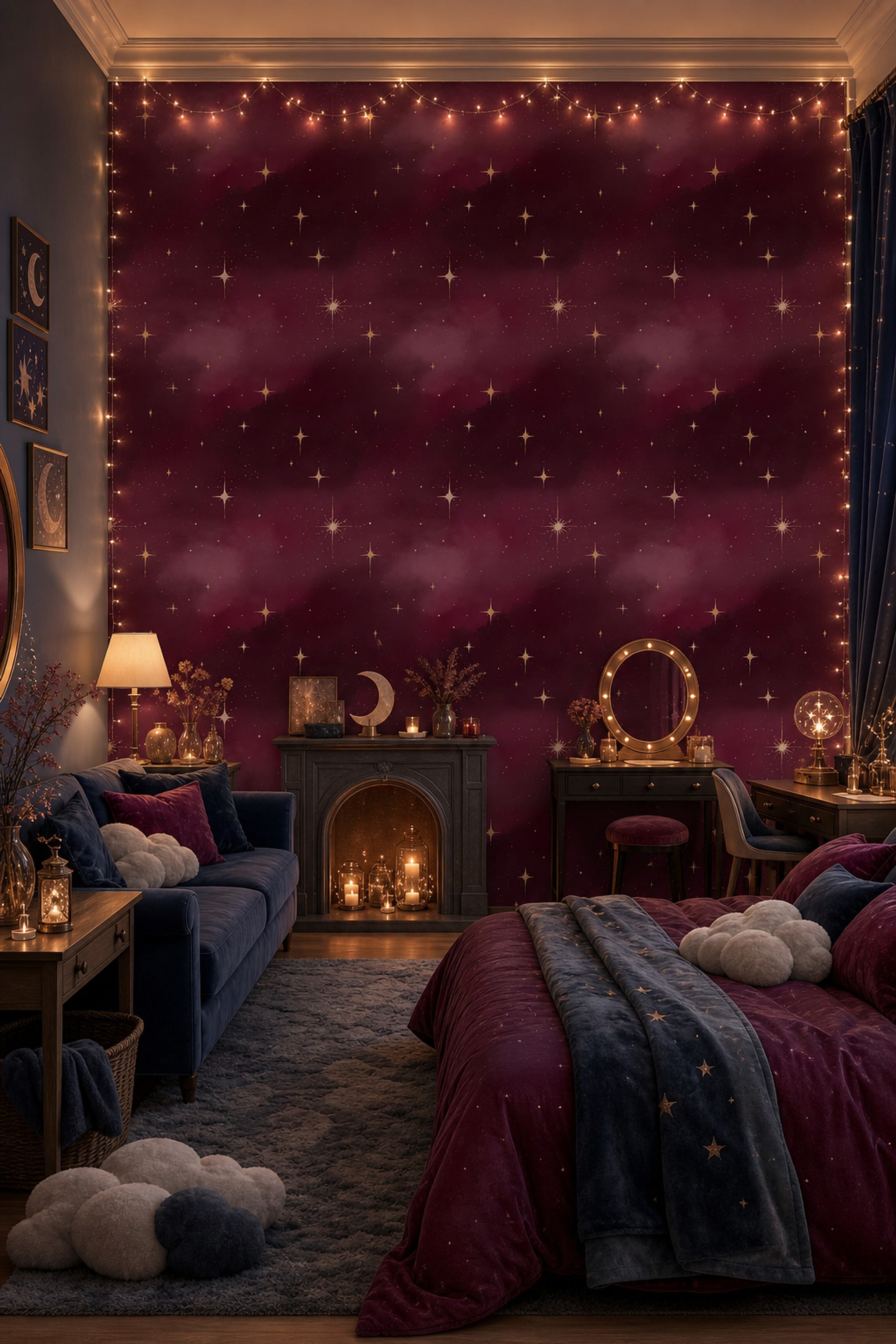 Dark Celestial Wallpaper Night Sky Removable Gold Starburst Wall Double Roll