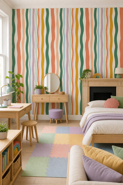 Watercolor Texture Wallpaper Painted Stripes Abstract Removable Wall Decor